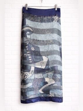 Abstract Art Print Satin Scarf Blue Picasso Style Head Wrap Square Scarf